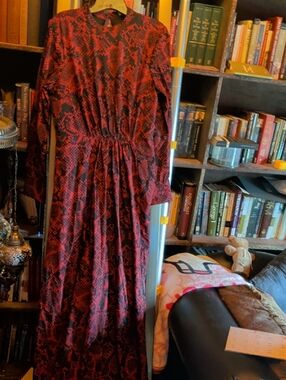 eshakti Red and Black Snake Print Long Sleeve Maxi Dress